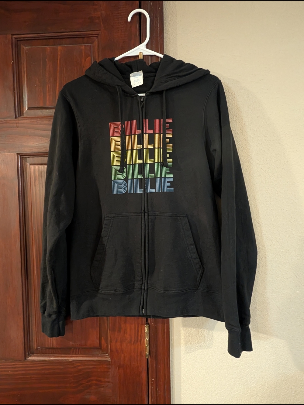 Port and Company Black Zip-Up Hoodie with Rainbow 'Billie' Graphic